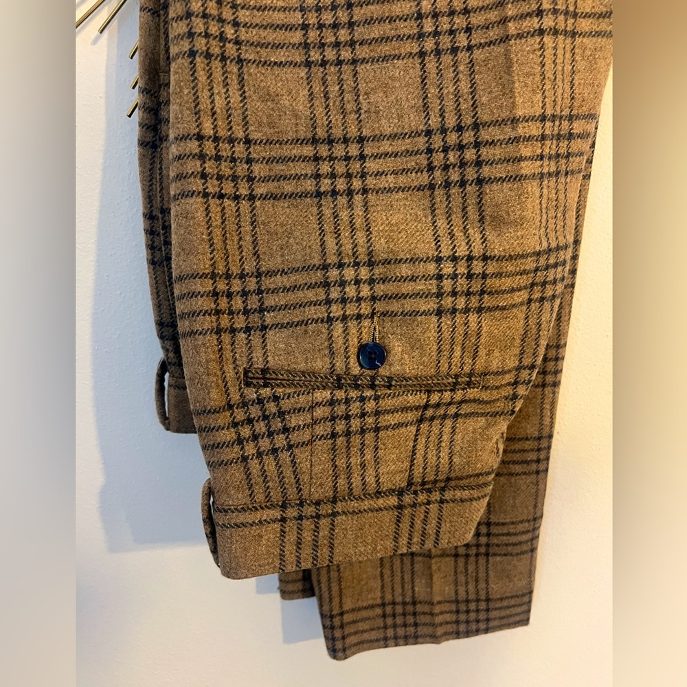 Wool Blend Camel and Navy Plaid Pants